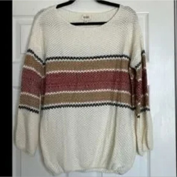 Bibi NWT cream brown rust open knit long sleeve sweater XL - Picture 5 of 9